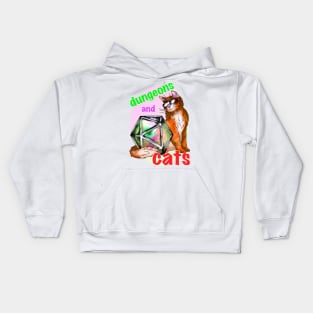 Cool ginger cat dungeon meowster with dnd D20 dice Kids Hoodie